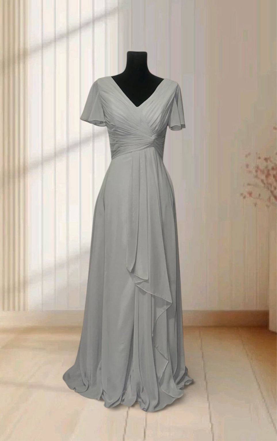 Elegant Gray V-Neck Maxi Dress