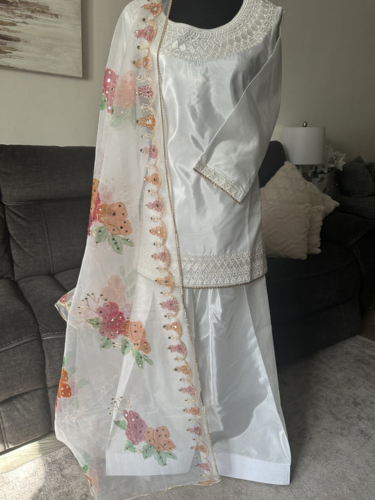 Farshi shalwar Set with Floral Embroidered Dupatta