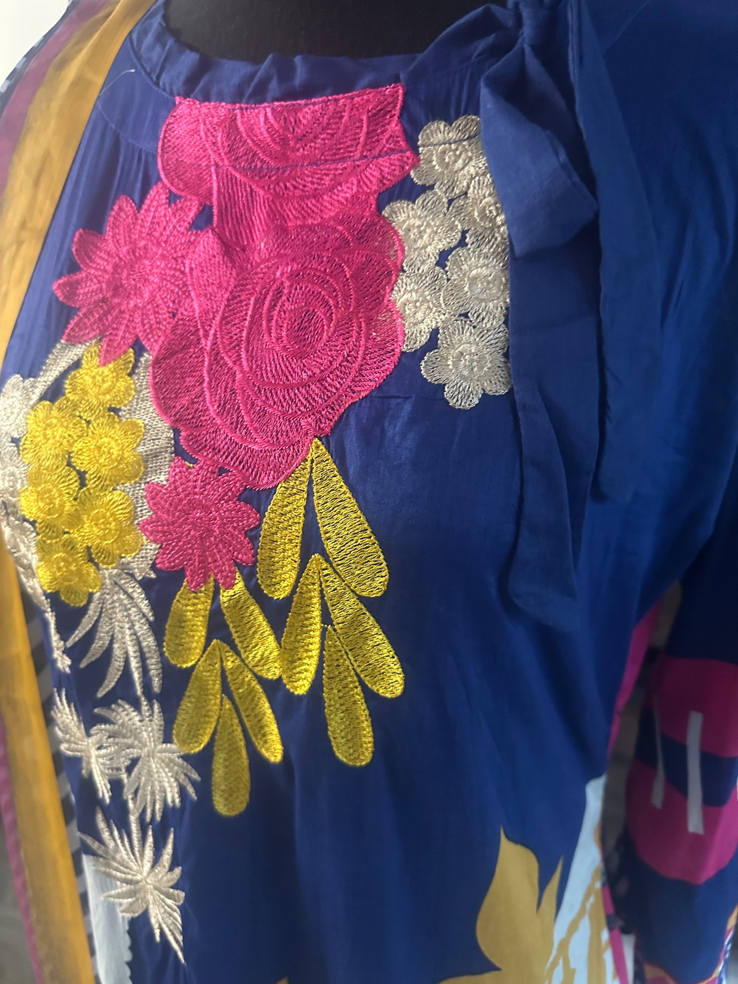 Royal Blue Embroidered Lawn Suit with Printed Dupatta.