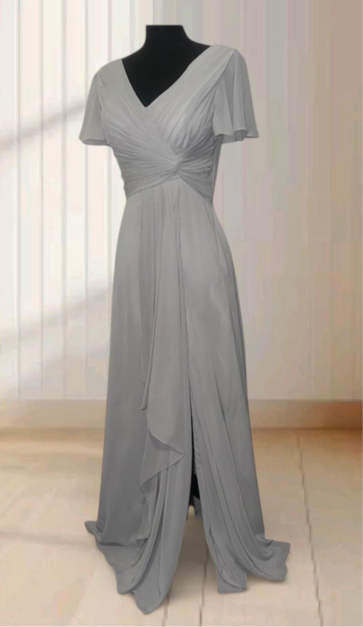 Elegant Gray V-Neck Maxi Dress