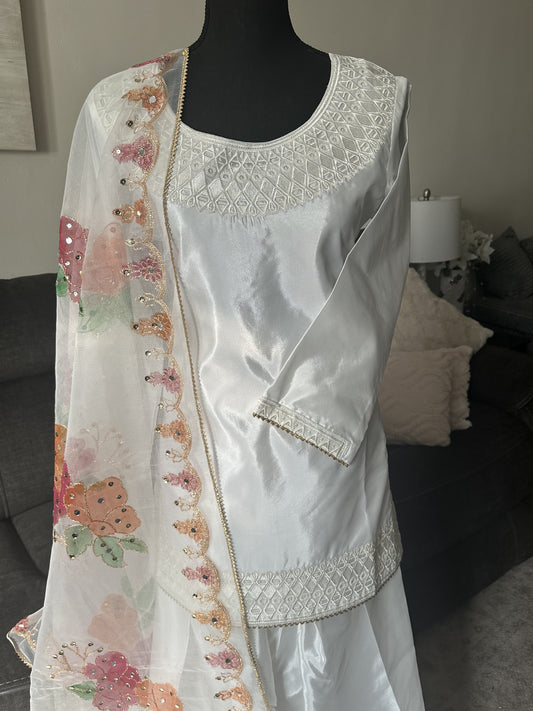 Farshi shalwar Set with Floral Embroidered Dupatta