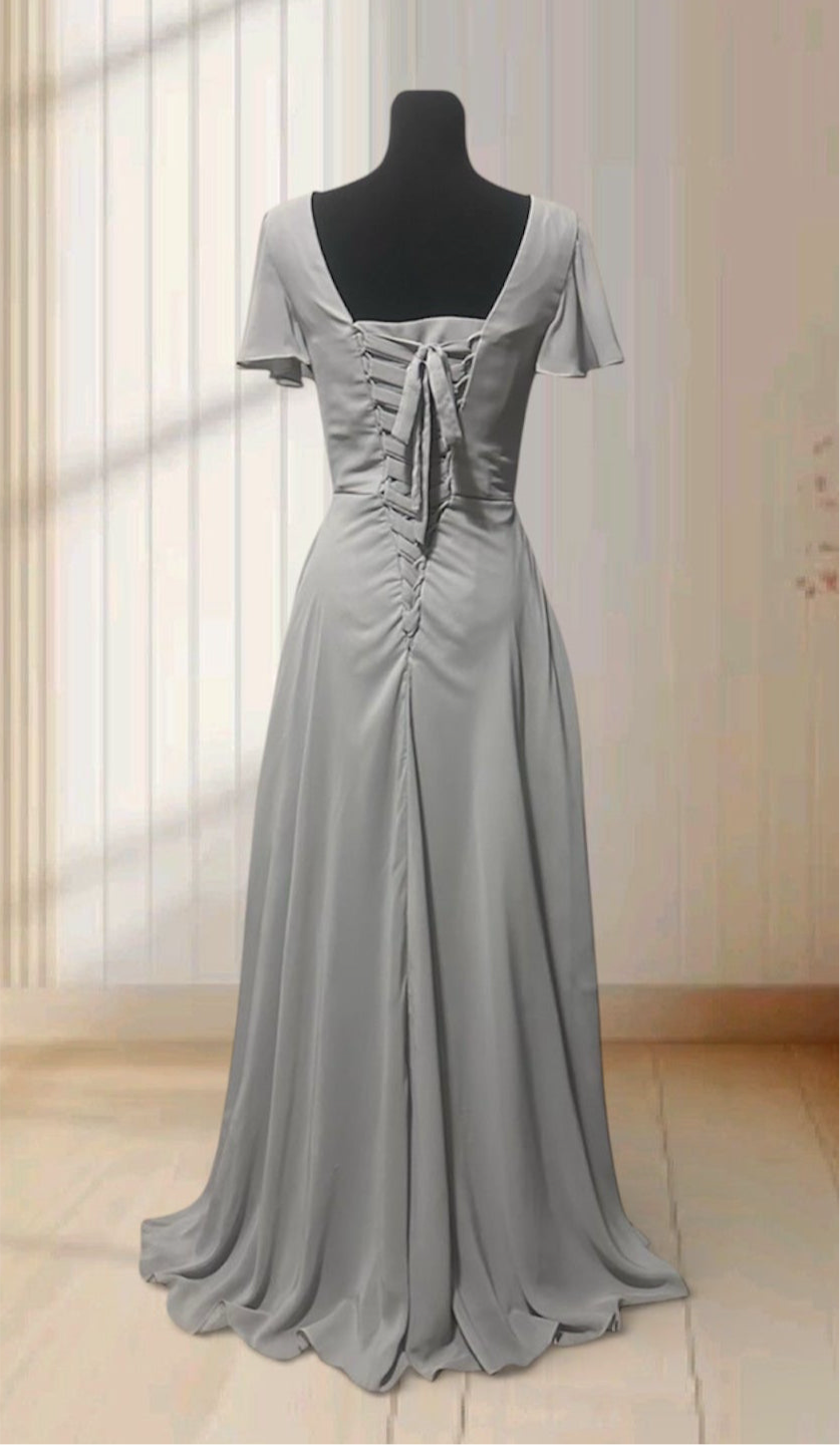Elegant Gray V-Neck Maxi Dress