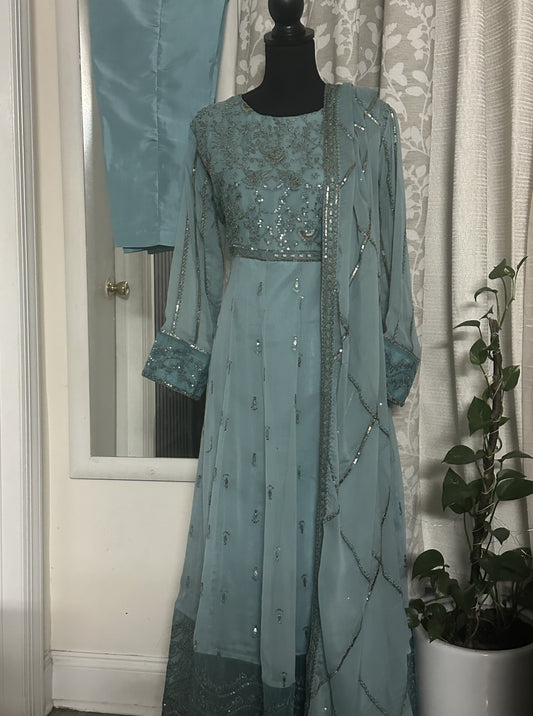 Seafoam Elegance Embroidered Anarkali Set