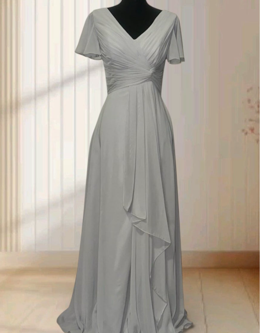Elegant Gray V-Neck Maxi Dress