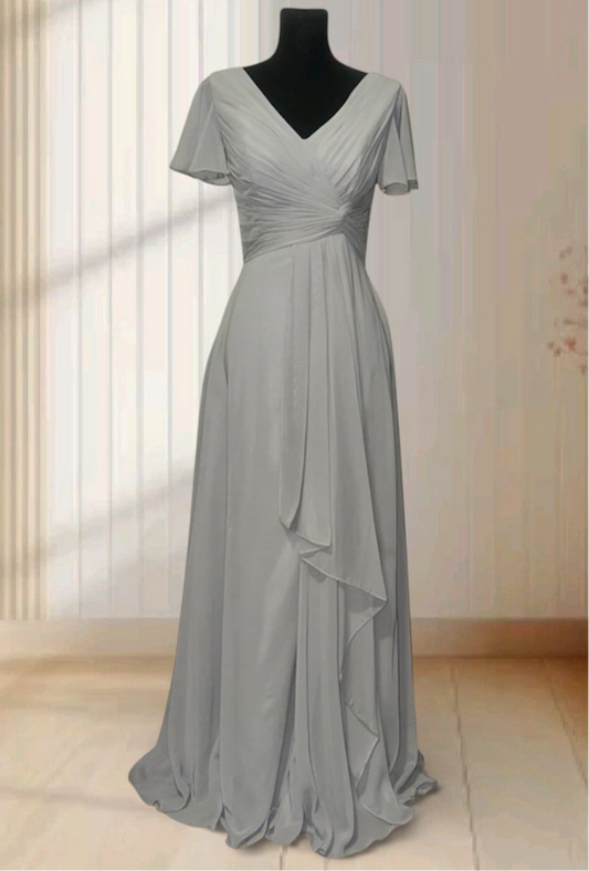 Elegant Gray V-Neck Maxi Dress