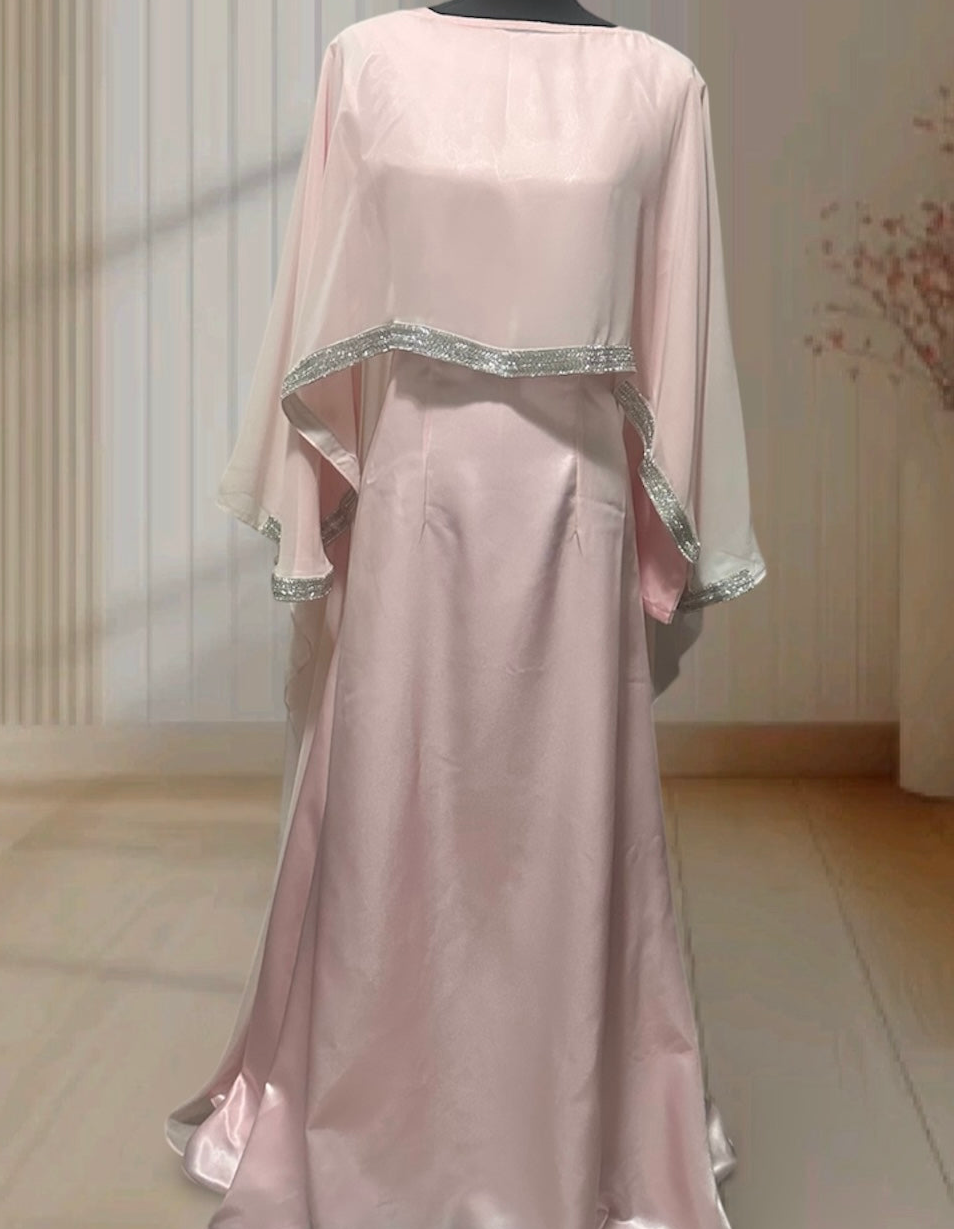 Blush Elegance Cape Dress ✨