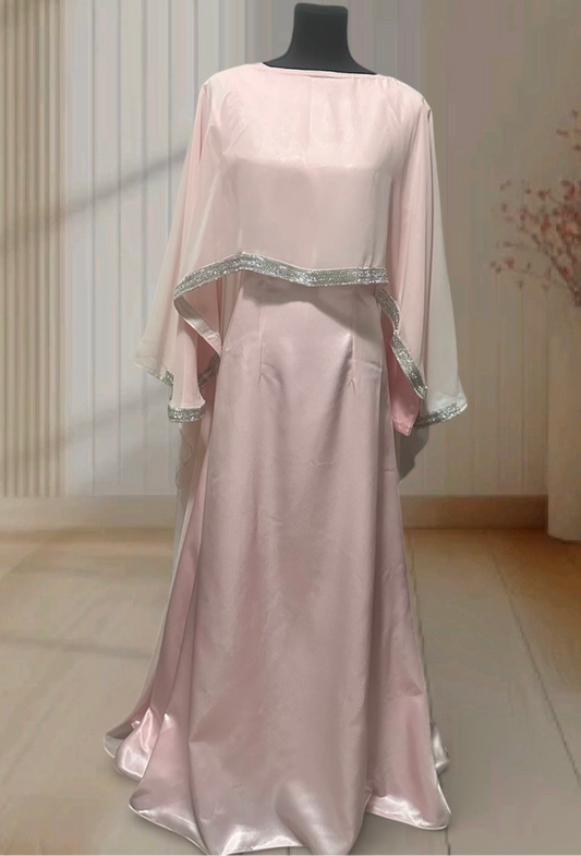 Blush Elegance Cape Dress ✨