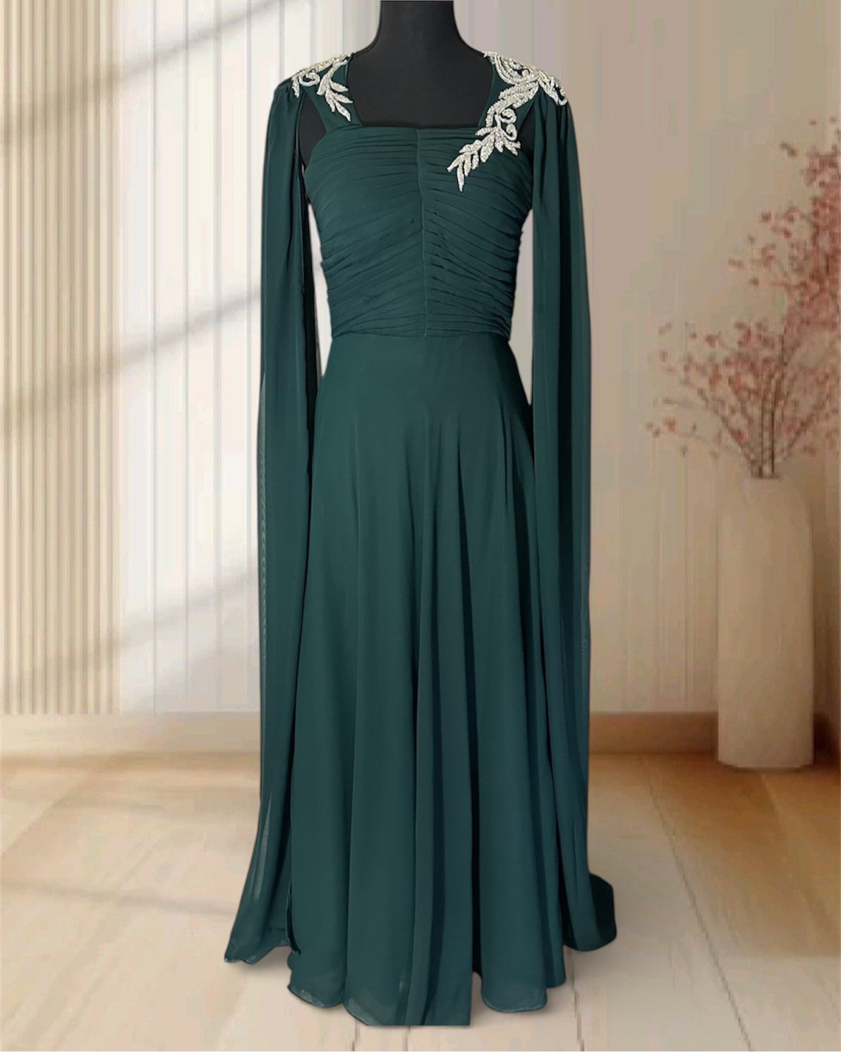 Emerald Grace Embroidered Evening Gown✨.