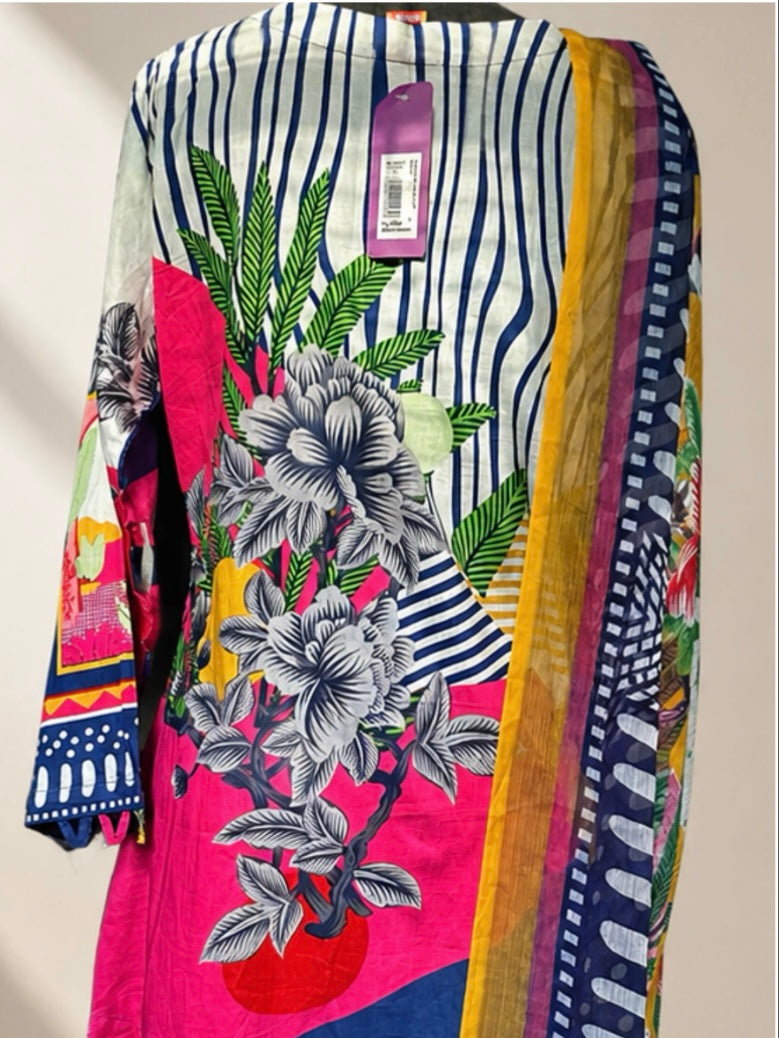 Royal Blue Embroidered Lawn Suit with Printed Dupatta.