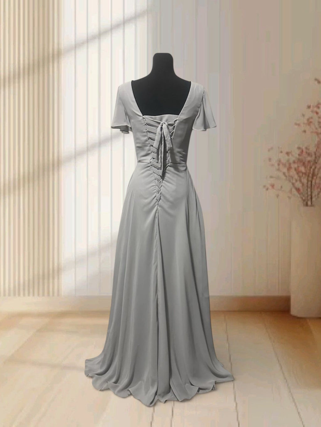 Elegant Gray V-Neck Maxi Dress