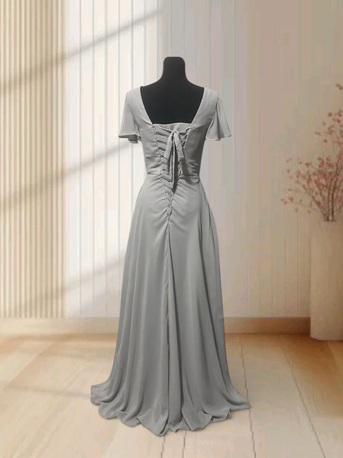Elegant Gray V-Neck Maxi Dress