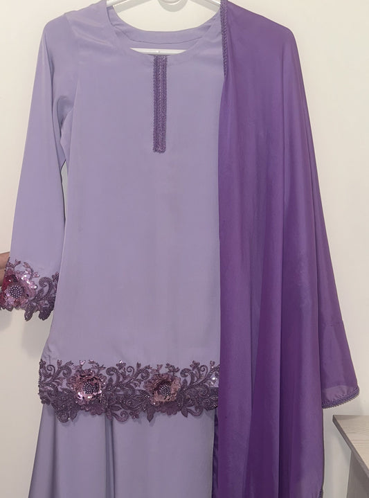 Purple contrast short shirt with plazo