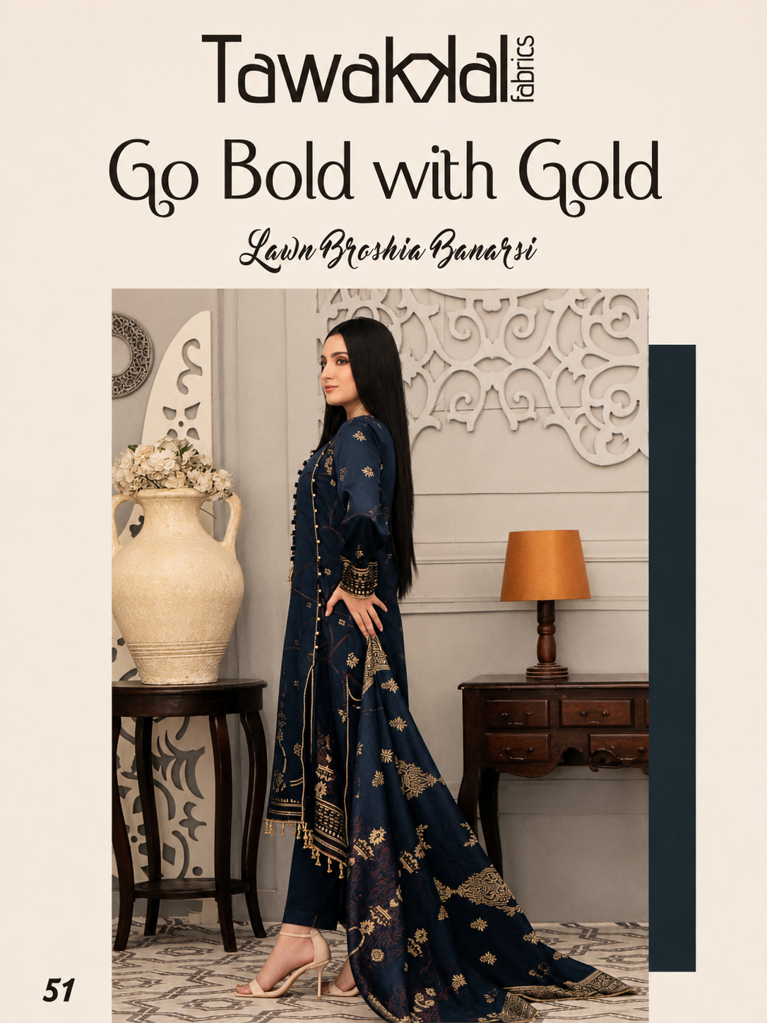 Elegant navy blue Banarsi lawn suit.